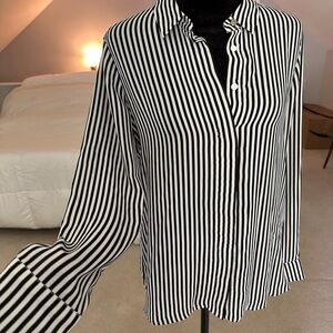 H&M vertical striped long sleeve button up blouse